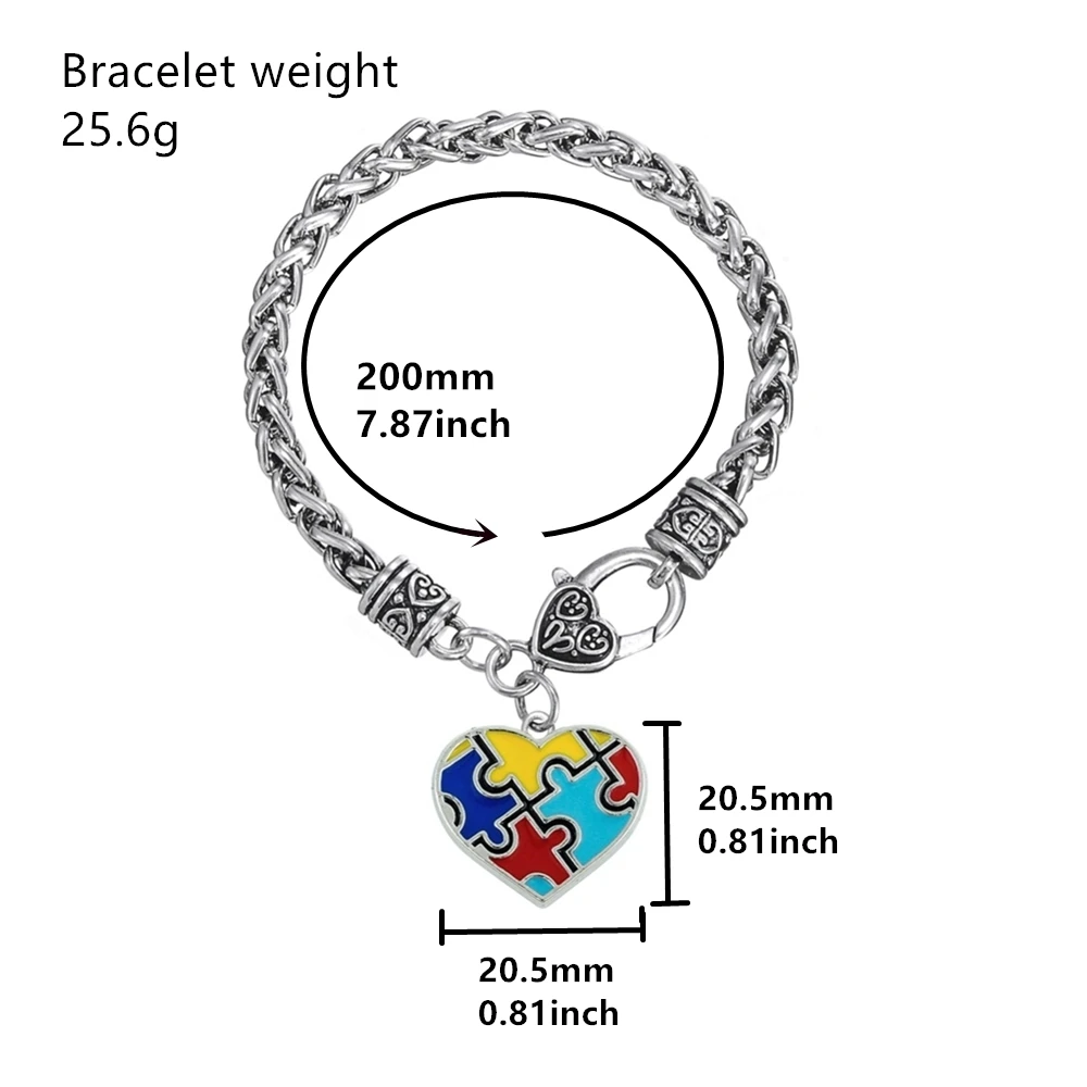 Аутизм головоломка осознания головоломки Классический посеребренный модный квадратный эмалированный браслет Шарм ювелирные изделия B238