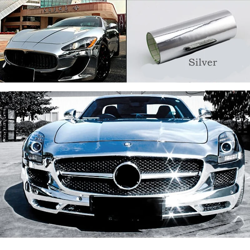 

152x30cm Chrome Mirror Silver Vinyl Wrap Sticker Decal Film Sheet Self-adhesive Car Accessories