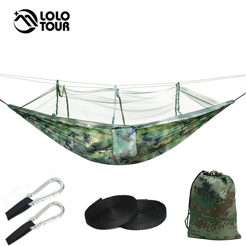 Foldable Military Camping Camouflage Hammock With Mosquito Net Portable Lightweight Nylon