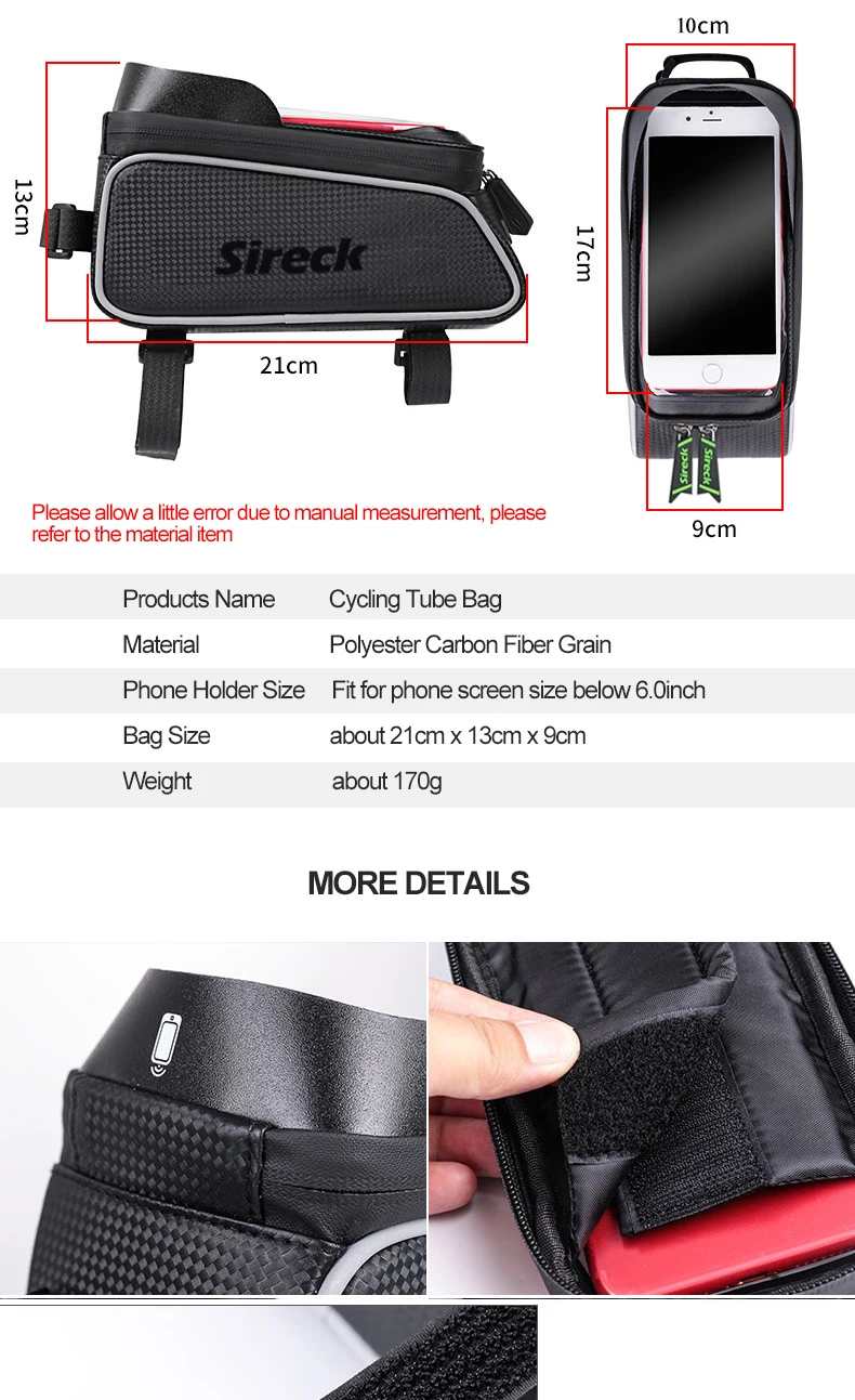 Top Sireck Bike Bag Nylon Rainproof Bicycle Bag 6.0 Touchscreen Bike Phone Case Cycling Front Tube Saddle Bag Bicycle Accessories 6