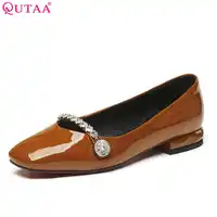 QUTAA 2018 Women Pumps Casual Patent Leather Shallow Women Shoes Slip on Square Heel Square Toe Ladies Pumps Szie 34-39