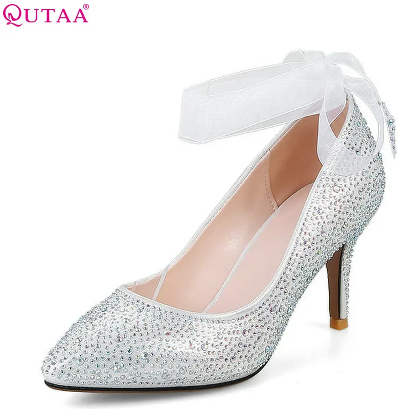 

QUTAA 2018 Women Pumps Pu Leather Fashion Women Shoes Platform Slip on All Match Thin High Heel Women Pumps Szie 34-40