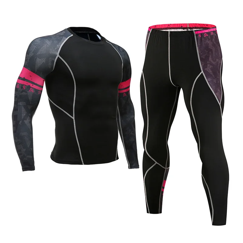 New Men's Sports Underwear Gym Clothing training kit jiu jitsu rash guard Male Shorts for Running Jogging suit Compressed Drying - Цвет: pink black