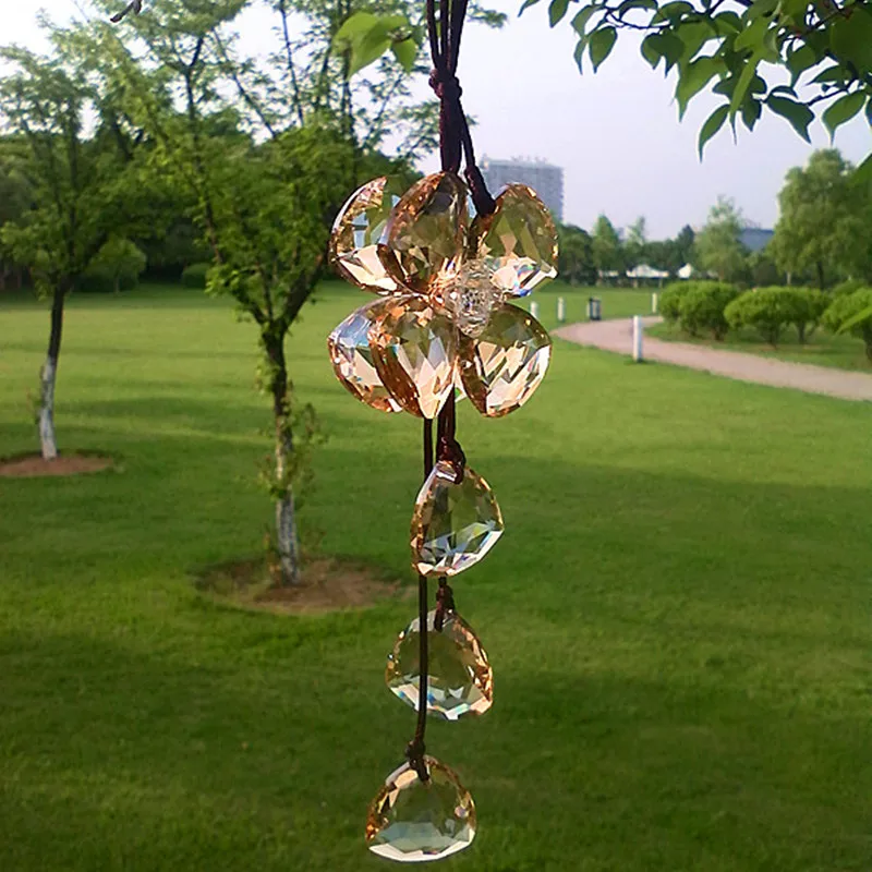 

Champagne Quartz Crystsal Beads Four Leaf Hanging Ornament Handmade DIY Fengshui Car Home Wedding Blinds Windows Decor Trinkets