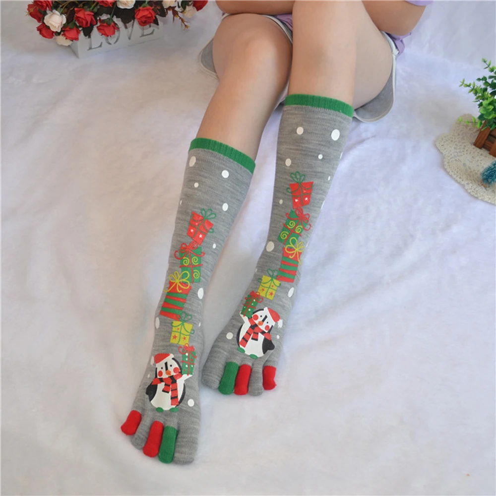 Носки с 3D-принтом «пять пальцев» рождественские носки с пальцами теплые носки до середины икры с изображением Санта-Клауса для мужчин и женщин Рождественский подарок