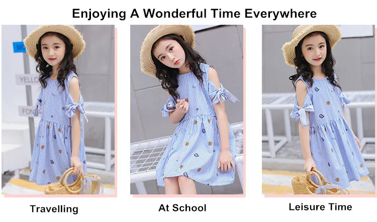 Schoolgirl Striped Dress Girls Off Shoulder Dress