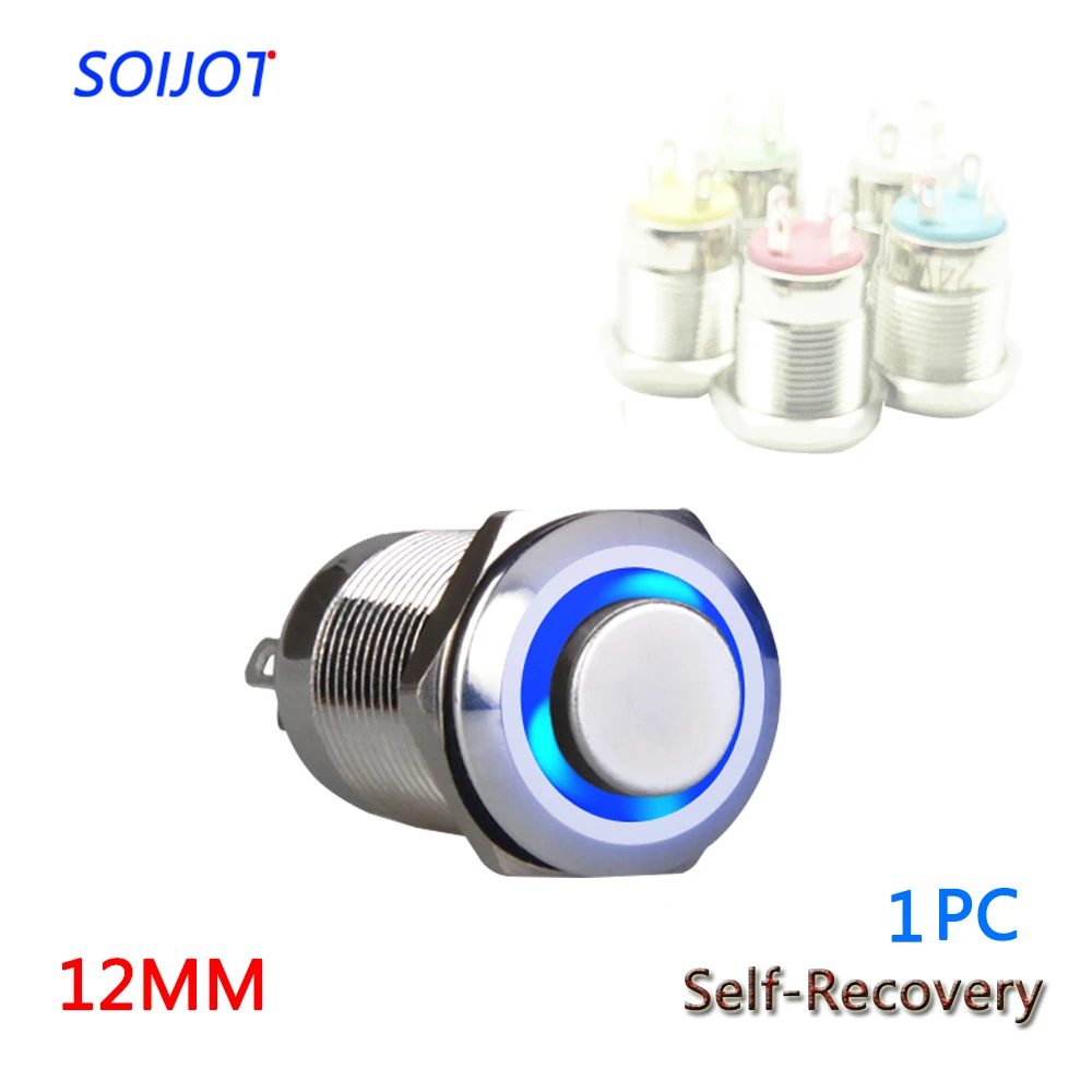 

1PC 12MM High Head Self-Recovery Round Sign LED 3V~220V Metal Button Switch Instantaneous Button Automatic Reset Waterproof