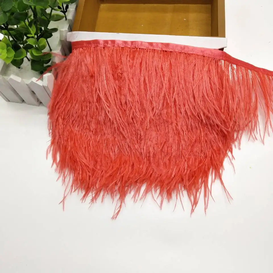 Новинка! 1 метр высокое качество белый страусиных перьев ленты, перо Длина 8-10 см/DIY Аксессуары для одежды - Цвет: watermelon red
