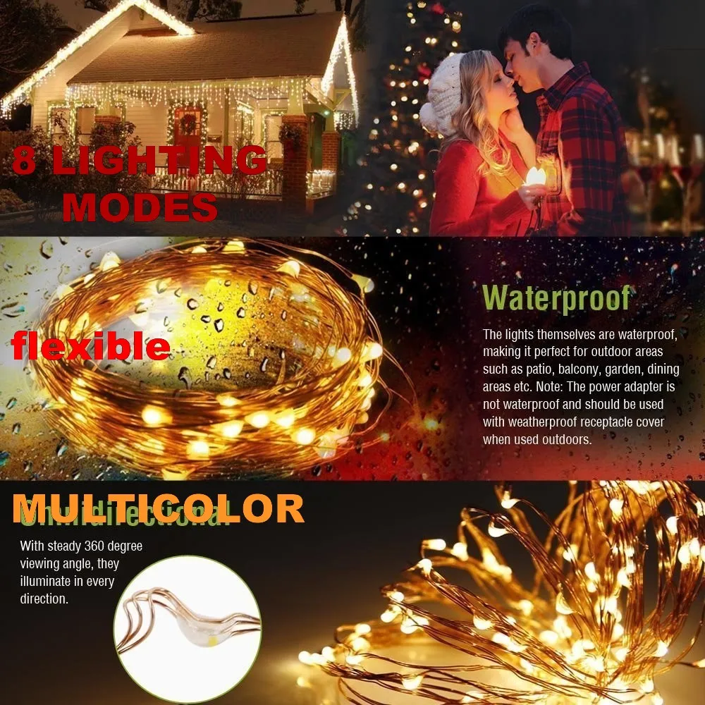 

8 modes multicolor Holiday Lighting outlet lights Solar wire string Led battery box outdoor waterproof 2/5/10 meters lamp Deco