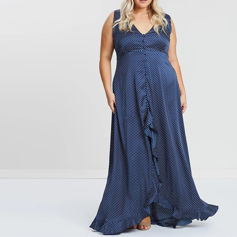 

Kissmilk Plus 2019 New Fashion Plus Size 16-25years Flamen Casual Dot Female Straigh Sleevelesscasual Loose V-neck Dress