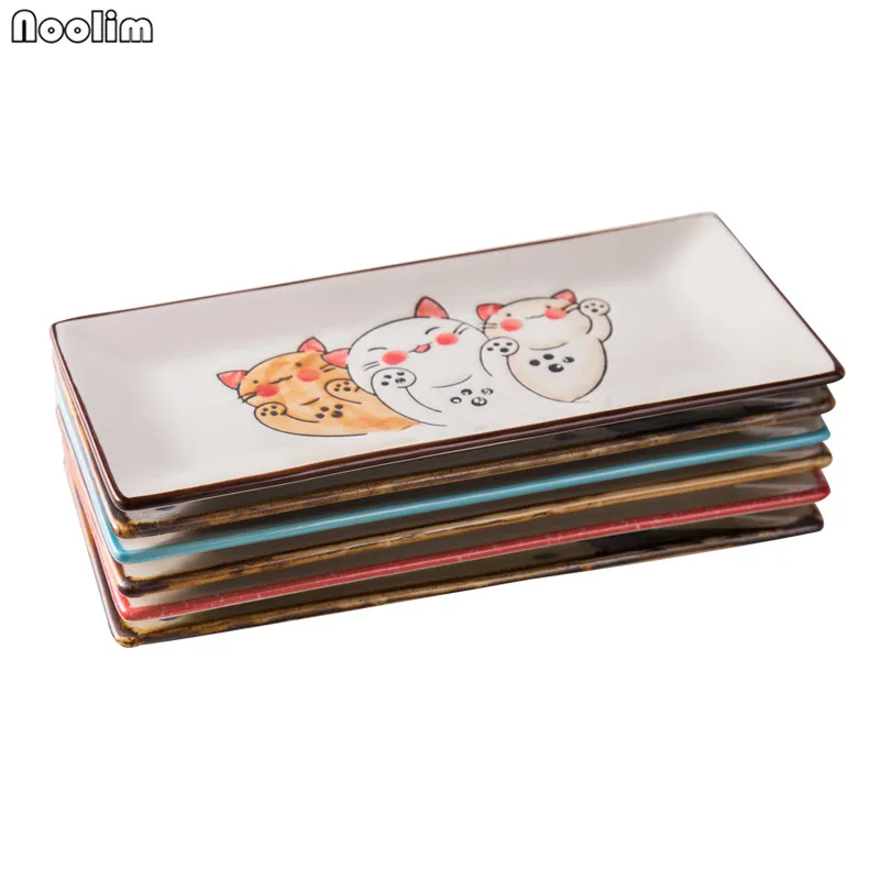 NOOLIM японский Стиль Керамика тарелка блюдо для суши творческая личность прямоугольный ручная роспись кошачья миска Бытовая Посуда