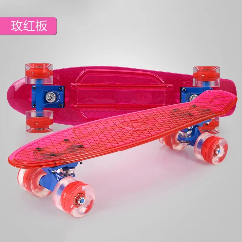 2" Прозрачный Банан скейтборды с светодиодный светильник single Rocker longboard палубы и колеса все мигает ABEC-9 скейтборд - Цвет: Красный