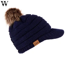 Шапка из искусственной кожи с буквенным принтом, повседневные бейсбольные шапочки для мужчин и женщин, теплая вязаная зимняя шапка унисекс с помпоном, модная однотонная вязаная шапка