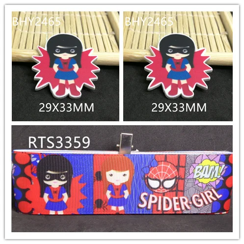 

7/8inch 100yard ribbon and 100pcs resin 1 set printed cartoon printed ribbon and resin RTS3359