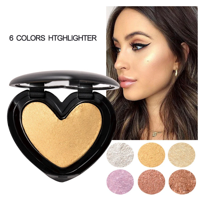 

Shimmer Face Highlighter Makeup Heart Shaped Brighten Cheek Nose Highlight Shining Powder Palette