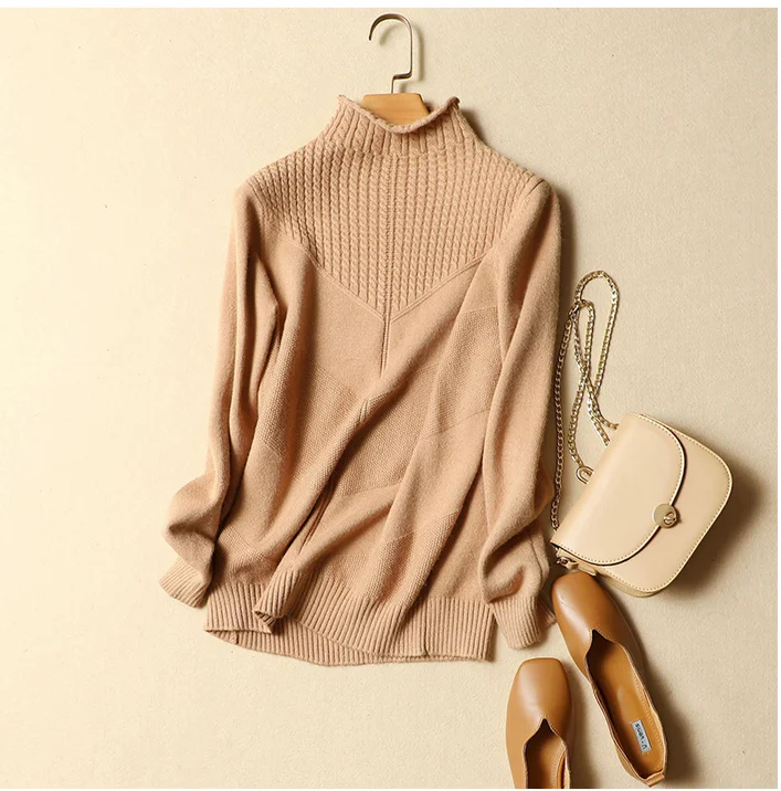 Новинка года; сезон осень-зима; свитер с высоким воротником; Повседневный вязаный свитер с длинными рукавами; Высококачественный удобный пуловер; свитер; R607 - Цвет: camel