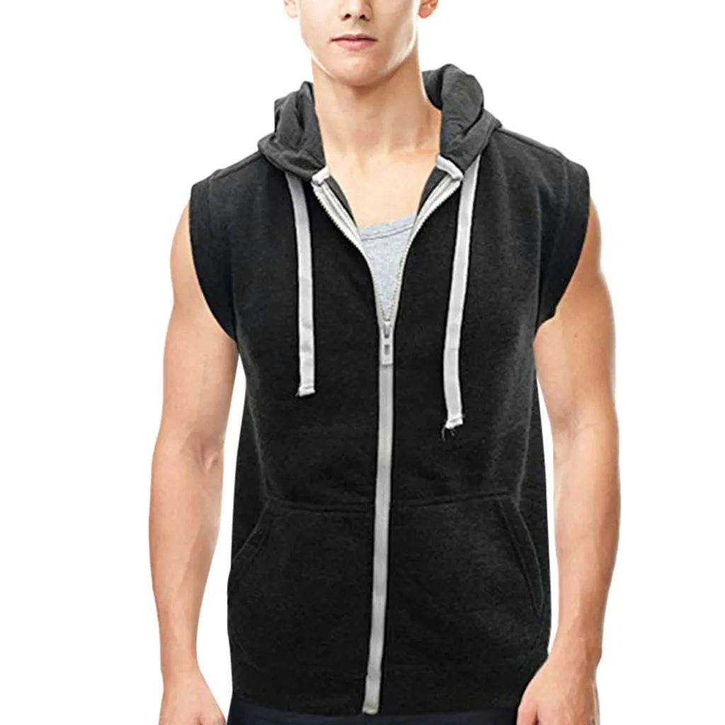 カジボディービル服フード付きジッパーアップタンクトップノースリーブジムベストパーカー Ropa タンクトップ Debardeur オム 10 タンクトップ Aliexpress