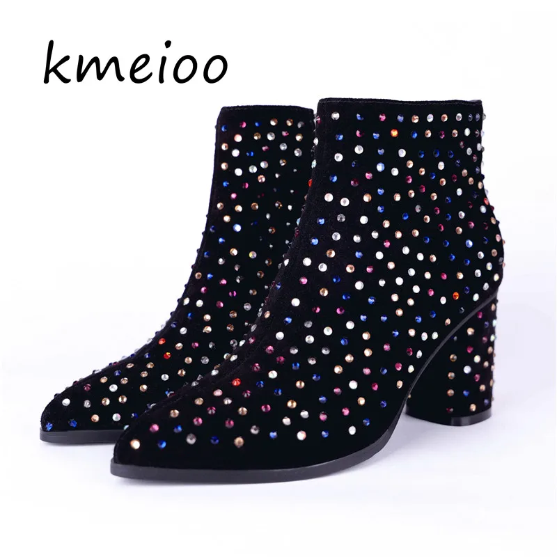 Kmeioo/Новинка 2019 года Модные женские ботинки на высоком каблуке с острым носком