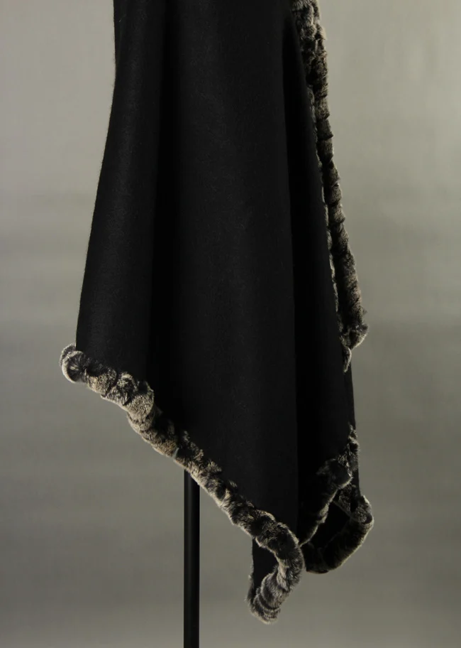 Накидка с меховая отделка 100% чистого натурального кашемира с мехом кролика серый черный оранжевый шарф шаль S19