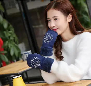 

Autumn and winter women's thicken warm fingerless gloves female winter faux suede leather glove driving riding gloves R168