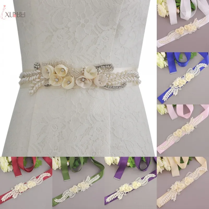 

Pearls Wedding Belt Crystal Bridal Sash Sliver Rhinestones satin Bridal Belt For livraison rapide wedding dress accessories