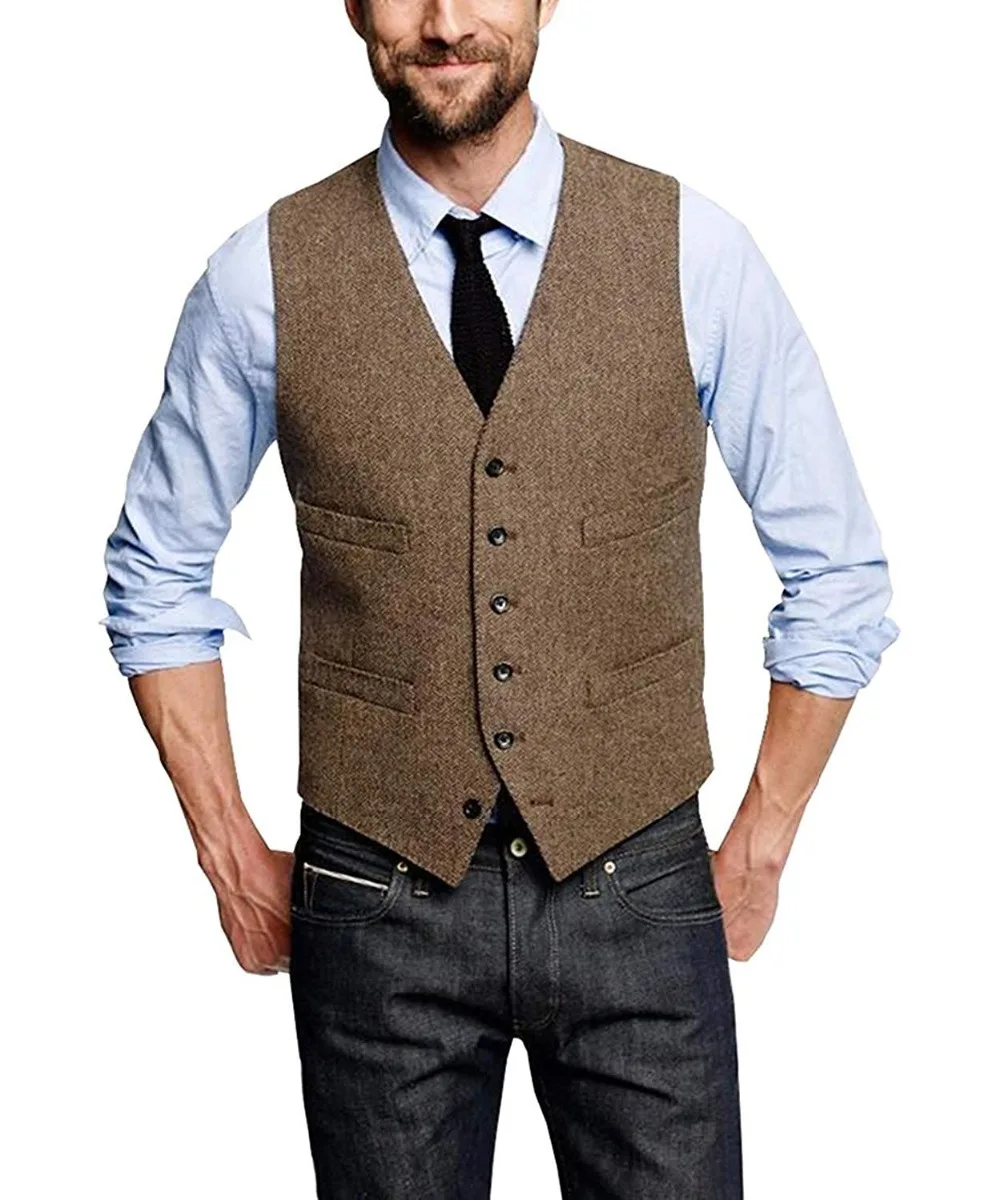 

Mans Suit Vest Wool Herringbone Formal Groom's Wear Suit Vest Men's Wedding Tuxedo Waistcoat Plus Size custom size waistcoat