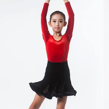 Sexy Lace Long Sleeve Sequin Kids Ballroom Dresses Tango Salsa Dance Children latin dress girls for competition tops skirts