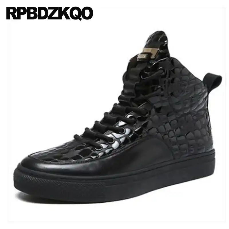 mens black leather high top trainers