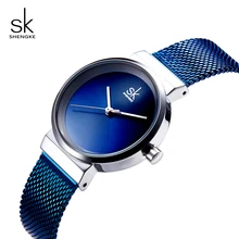 Shengke роскошные часы из нержавеющей стали женские брендовые кварцевые часы Reloj Mujer SK женские синие Наручные часы Montre Femme# K0083