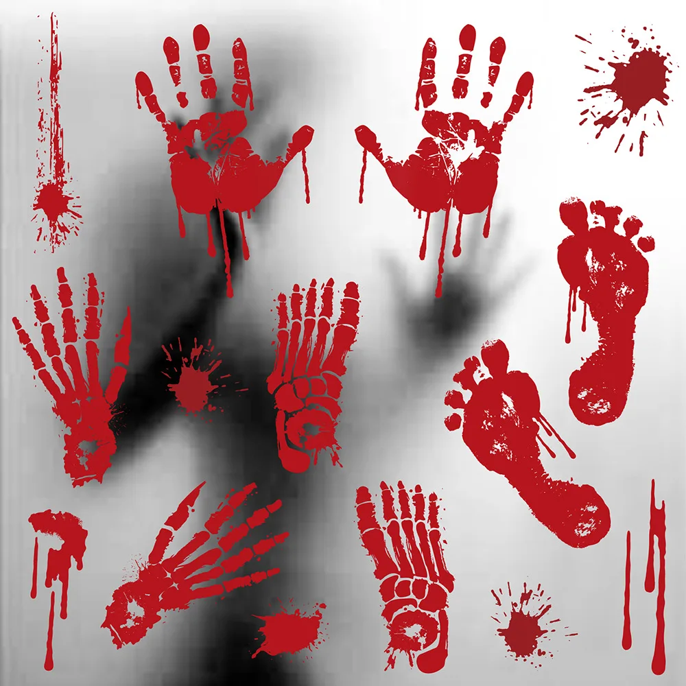 

Halloween Bloody Hand Print Stickers Window Decorations Blood Footprint Car Stickers Zombie Dead Party Prop Scary Hot Simulation