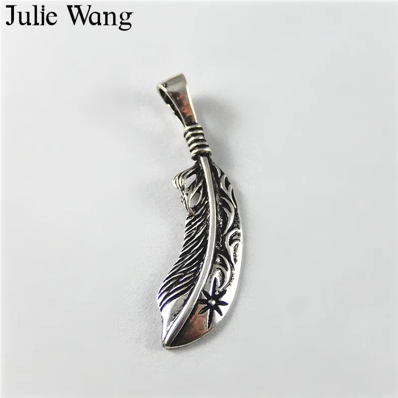 

Julie Wang 5pcs Copper Antique Silver Curved Feather Charm Necklace Pendant Finding Bracelet Metal Jewelry Making Accessories