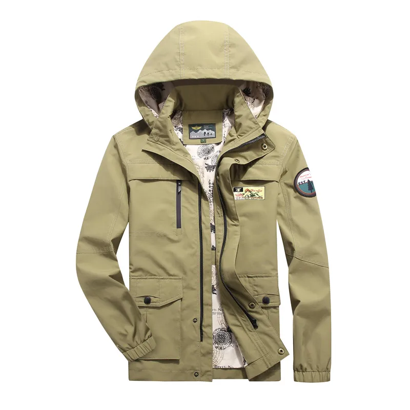 

Autumn Men Jacket Fashion Hooded Collar Military Jacket Men Plus Size M-5XL Casual Loose Windbreaker Mens Jackets And Coats