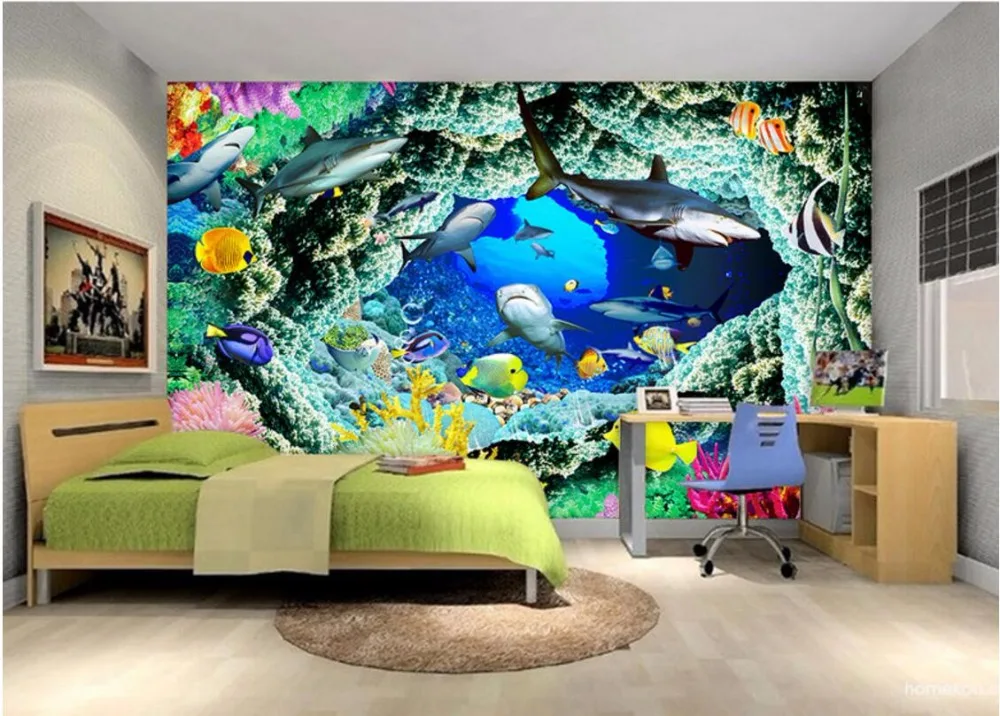 3d обои на заказ фотообои акулы пещера морской мир настенные фрески для стен 3 d
