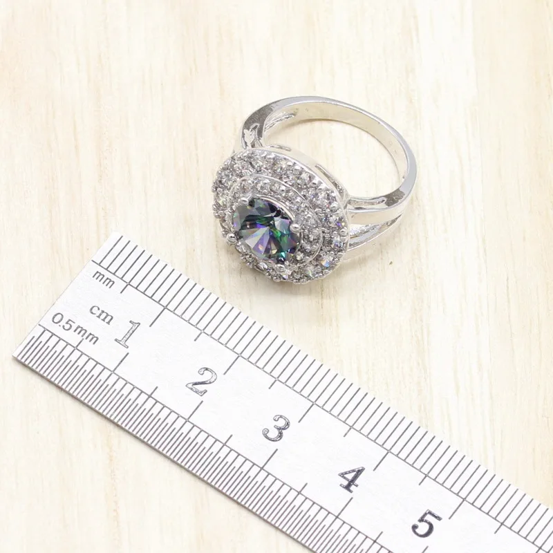 Радужный кубический цирконий женские комплекты ювелирных изделий свадебное серебро 925 ювелирные изделия серьги камни кольца Браслеты кулон ожерелье