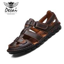 Новые Летние босоножки Мужская пляжная обувь из натуральной кожи, на нескользящей подошве, мягкая подошва дышащая повседневная обувь Для мужчин обувь больших размеров