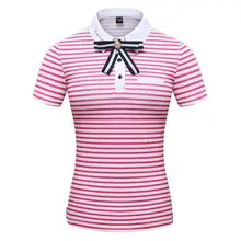 Спортивная одежда для гольфа, женская летняя полосатая футболка с лацканами и коротким рукавом, весенние дышащие быстросохнущие Спортивные Рубашки, Топы