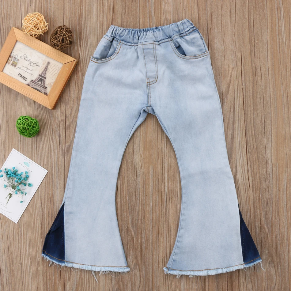 Модная Милая Одежда для маленьких девочек; брюки-клеш; джинсовые свободные джинсы; брюки; одежда для детей