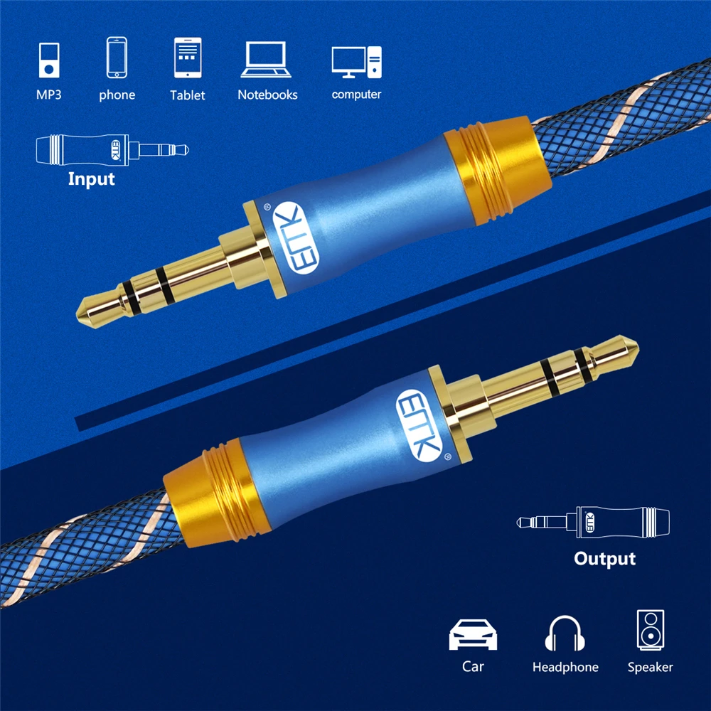 EMK 3.5mm audio Cable high quality Jack 3.5 with nylon braided Male to Male Aux Cable 1m 2m 3m 5m For Phone Car computer Speaker EMK 3.5mm audio Cable high quality Jack 3.5 with nylon braided Male to Male Aux Cable 1m 2m 3m 5m For Phone Car computer Speaker