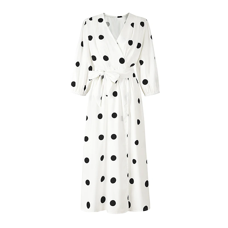PERHAPS-U-black-white-polka-dot-dress-v-neck-3-4-sleeve-maxi-long-dress-summer(6)