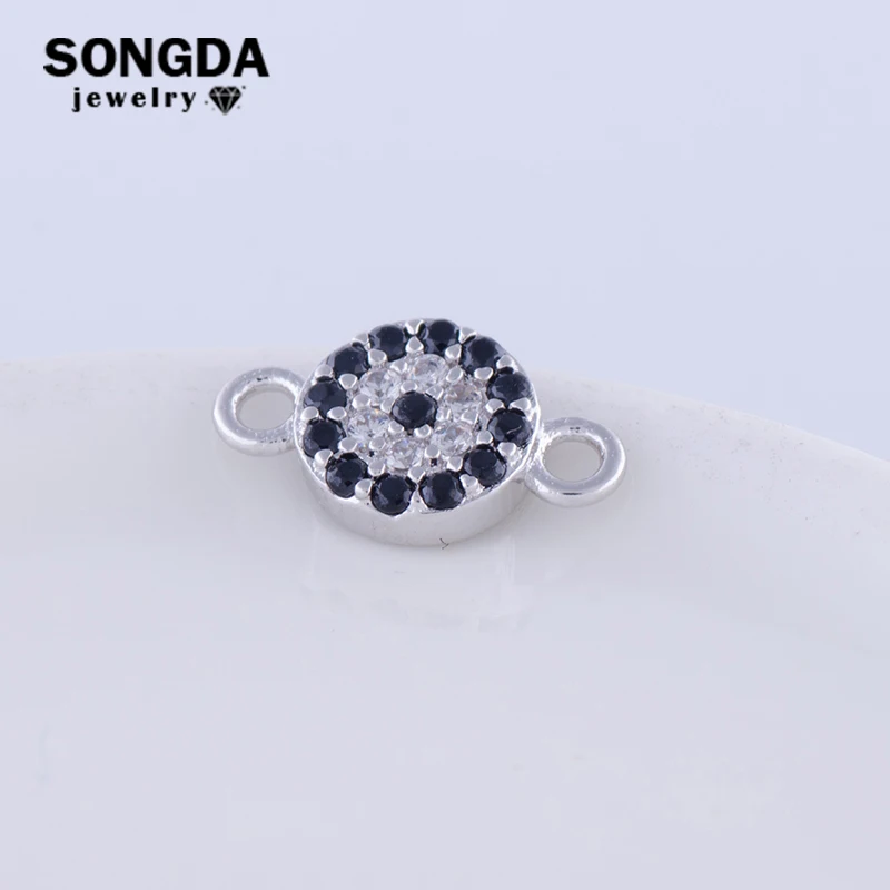 

SONGDA Delicate Mini Lucky Evil Eye Connector Micro Paved Shining Black/White Zircon Charms for Jewelry Making Bracelet Necklace