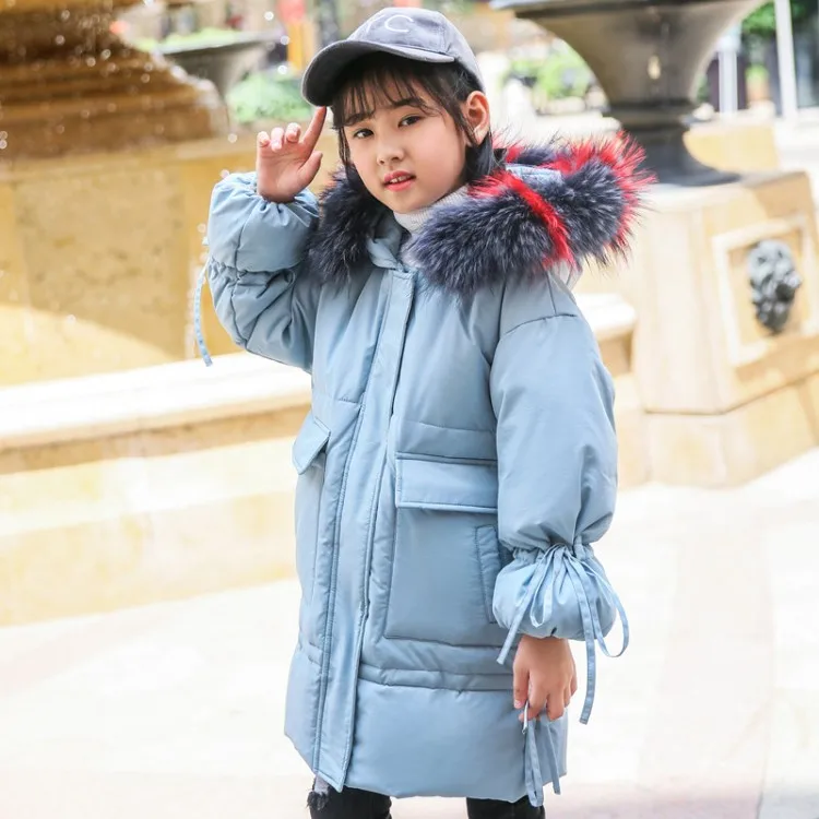 2018 Fur Hood Jacket for Girls Children Snow Wear Parka Thick Cotton-Padded Winter Jacket for Children Christma Winter Coat