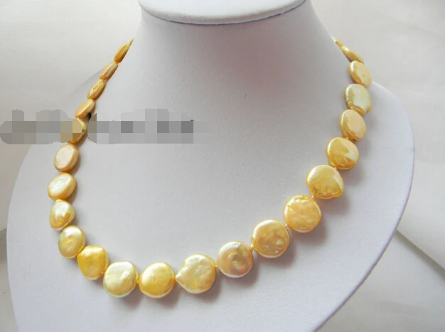 

Free shipping >>>>>17'' 14MM Champagne Coin Freshwater Pearl Necklace