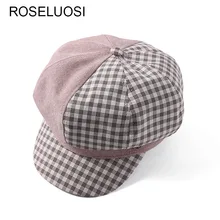 ROSELUOSI 2019 Spring New Women Octagonal Cap Casual Plaid Patchwork Newsboy Caps Gorros Mujer
