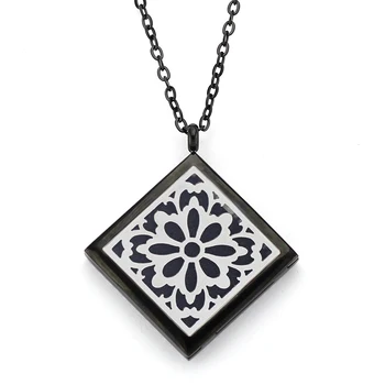 

316 stainless steel rhombus shape perfume lockets 28mm magnetic aromatherapy pendant chocolate&rainbow diffuser necklace
