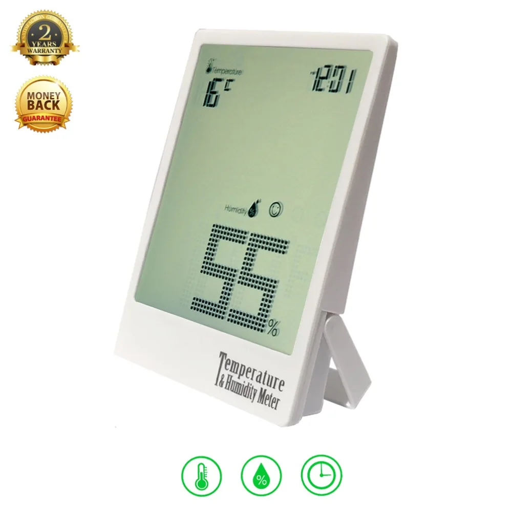 

Digital Temperature Humidity meter Hygrometer Indoor Thermometer Humidity Monitor and time for Most Scenes of Gift Box (White)