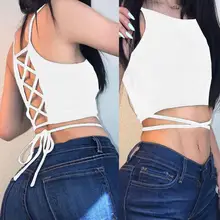 Модные подходит для женщин Дамы Сексуальная Женская повязка без рукавов на бретелях укороченный Топы корректирующие жилет леверт челнока jh0308