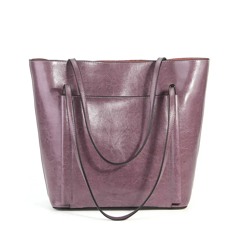 QIAOBAO новые сумки из натуральной воловьей кожи простые большие емкости масло воск кожаные дамские сумочки, сумки для покупок сумка на плечо женская большая сумка - Цвет: Taro