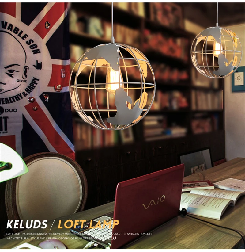 Современный подвесной светильник в скандинавском стиле с шаром, карта мира, E27, лампа белого и черного цвета для гостиной, кафе, бара, лофт, винтажный светильник