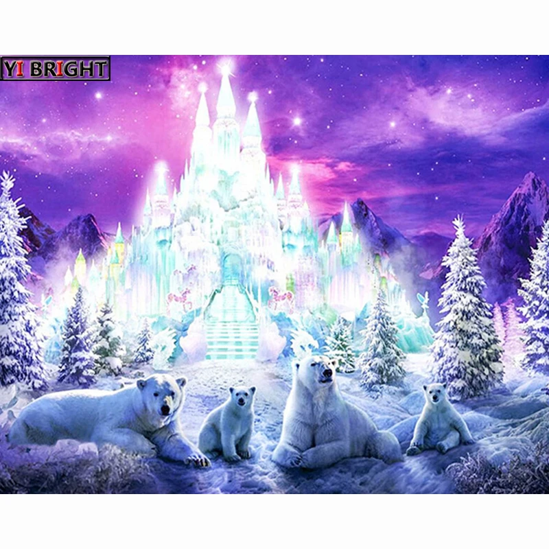 Diamond Painting Christmas Embroidery Full Rhinestones Fantasy Castle White Bears Cross Stitch Diamonds Mosaic Decor | Дом и сад