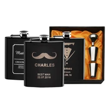 1 Satz Gravur 6 unze Schwarze Flachmann Edelstahl Hochzeit Geburtstag Valentinstag Geschenk Gefälligkeiten FL02